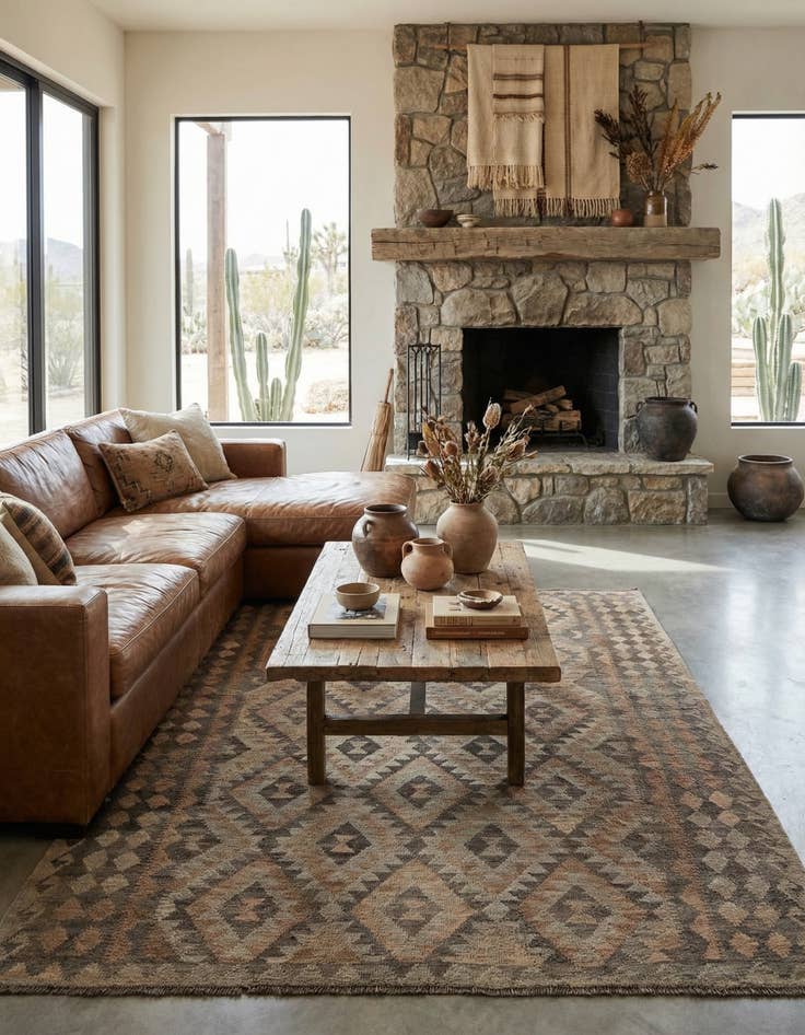 Detail image of 6' 10 x 9' 7 Hand Woven Kilim Maymana Wool Rug