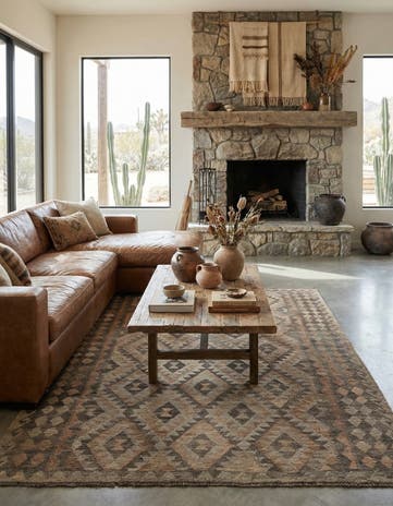 6' 10 x 9' 7 Hand Woven Kilim Maymana Wool Rug