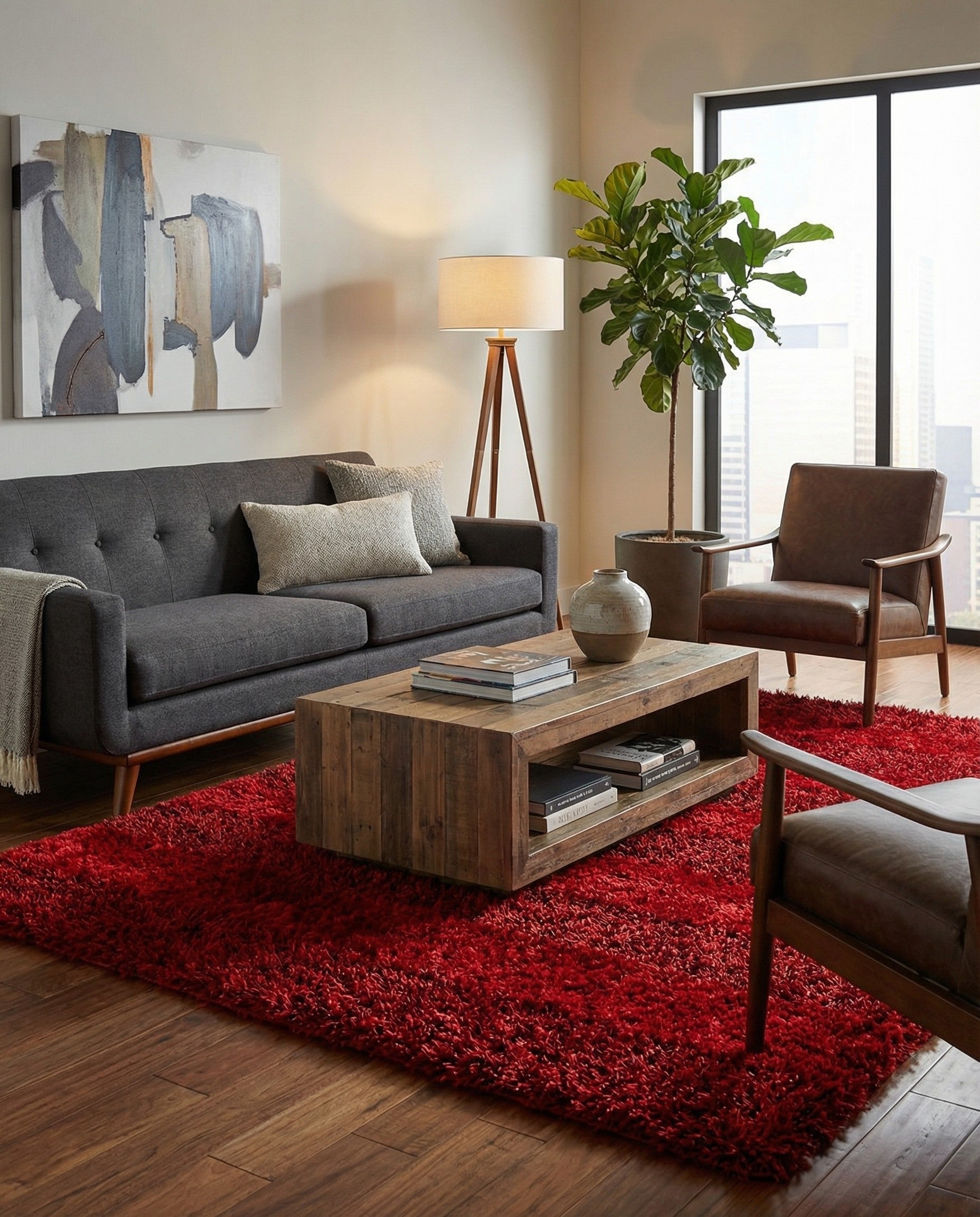  5' 1 x 6' 9  Hand Knotted Two-Tone Shag Rug