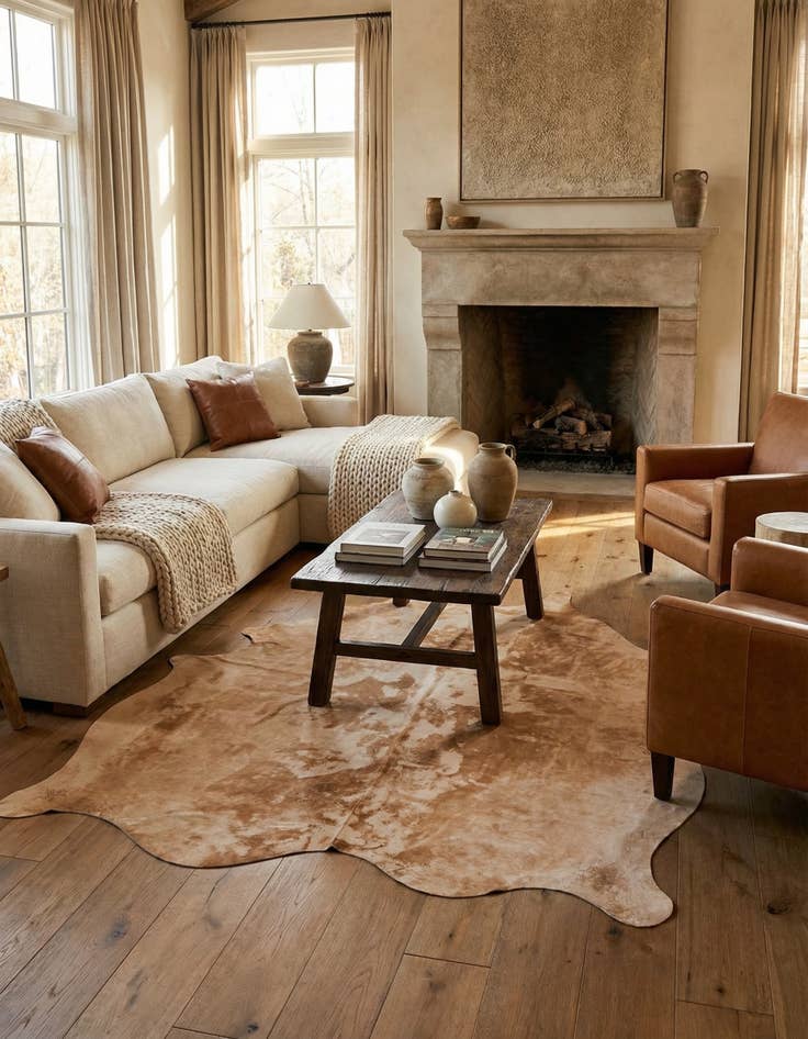 Detail image of 6' 2 x 6' 6 Cowhide Leather Square Rug