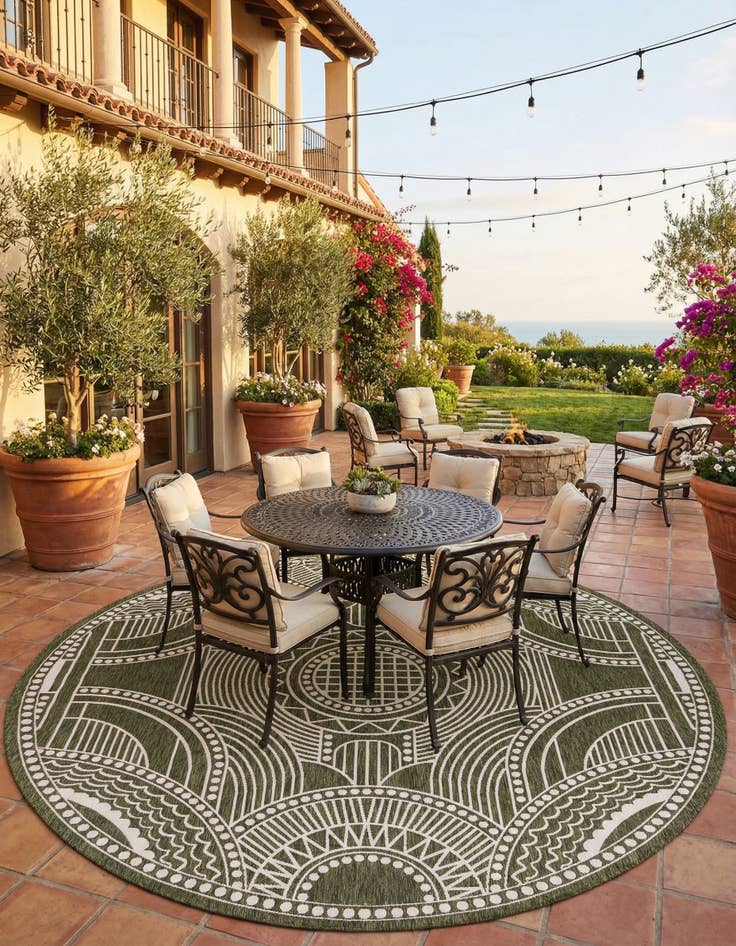 Detail image of 13' x 13'  Washable Traditional Indoor / Outdoor Round Rug
