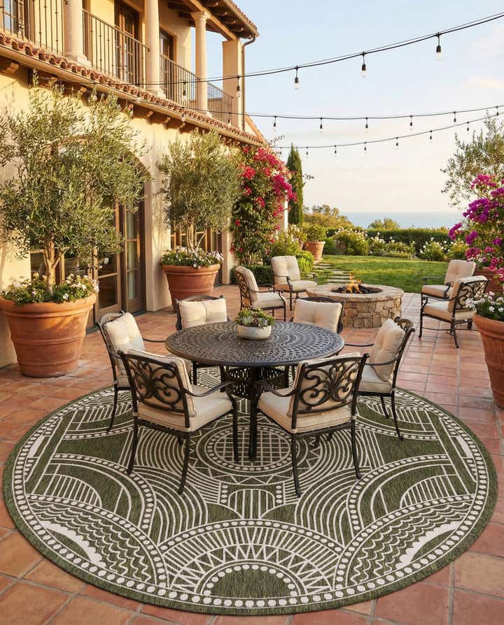 13' x 13' Easy-Clean Traditional Indoor / Outdoor Round Rug