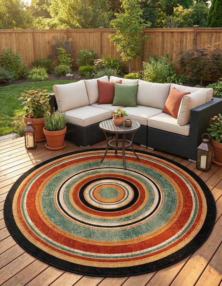 Detail image of 7' 10 x 7' 10 Easy-Clean Modern Indoor / Outdoor Round Rug