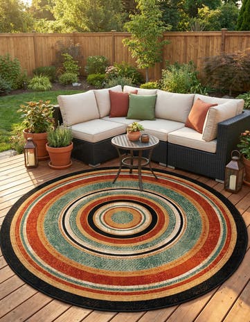 7' 10 x 7' 10 Easy-Clean Modern Indoor / Outdoor Round Rug