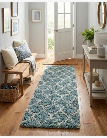 Light Blue Lattice Shag Runner Rug