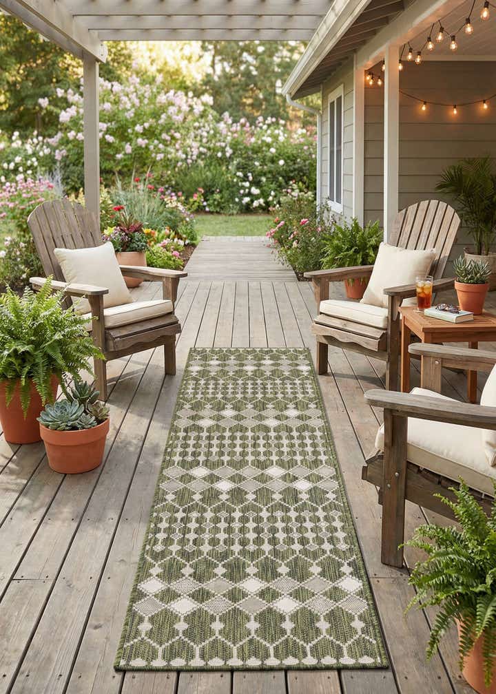 2' 7 x 10' Easy-Clean Trellis Indoor / Outdoor Runner Rug