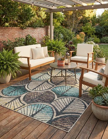 Gray Blue Ivory Easy-Clean Casablanca Indoor / Outdoor Rug