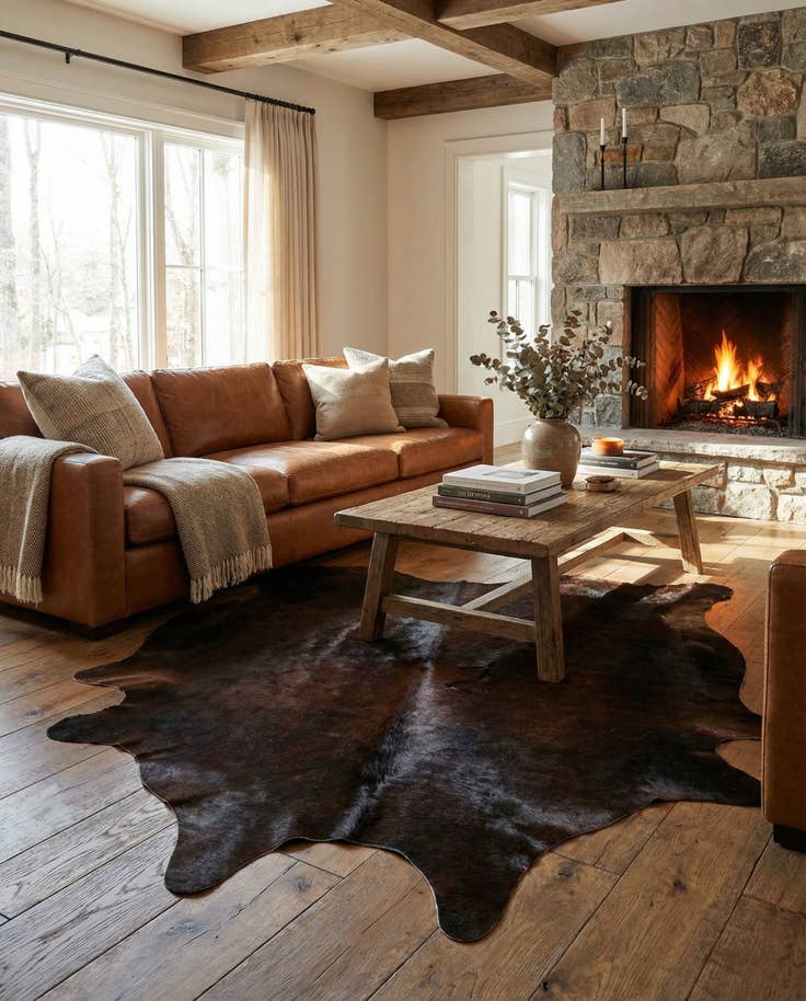 Detail image of 5' 11 x 6' 8 Cowhide Leather Freeform Rug