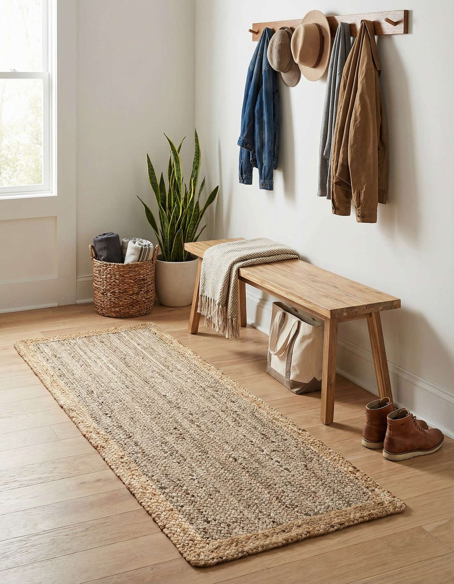 2' x 5' 1 Handmade Braided Jute Runner Rug