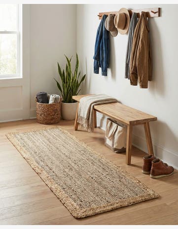 Gray Brown Handmade Braided Jute Runner Rug