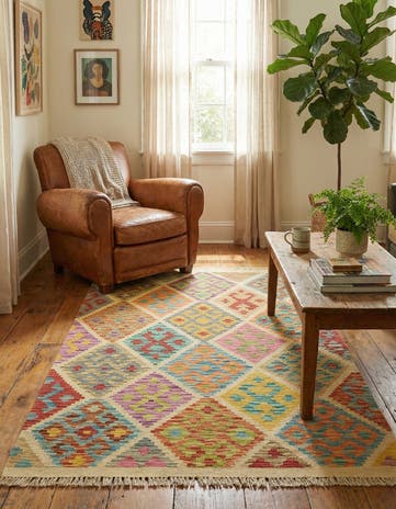 3' 7 x 5' 1 Hand Woven Kilim Maymana Wool Rug