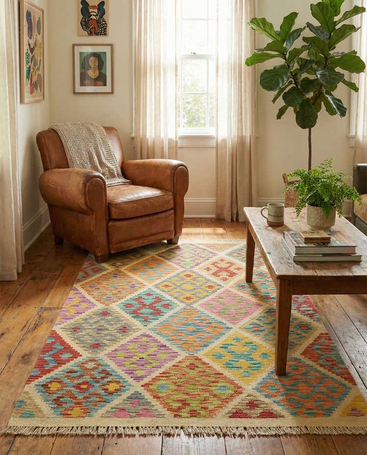 3' 7 x 5' 1 Hand Woven Kilim Maymana Wool Rug