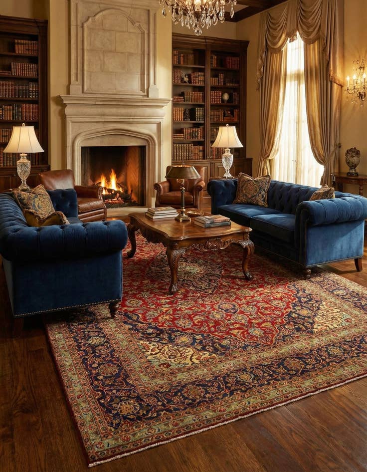 Detail image of  8' 3 x 12' 2  Hand Knotted Kashan Persian Wool Rug