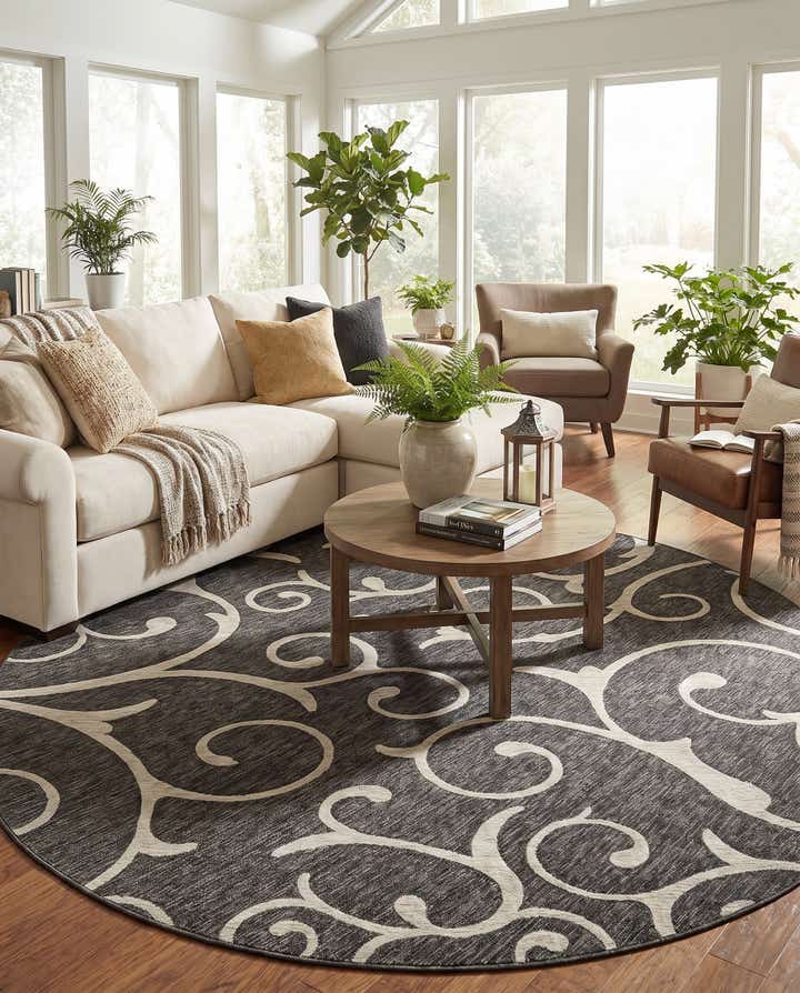 10' 8 x 10' 8 Easy-Clean Botanical Indoor / Outdoor Round Rug