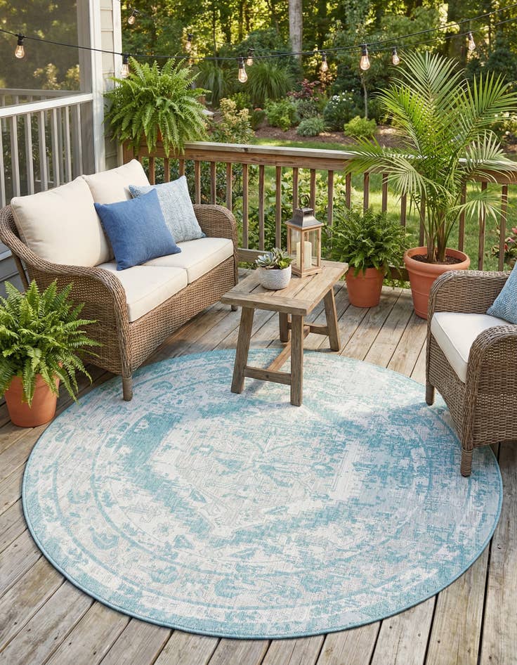 Detail image of 7' 10 x 7' 10  Washable Traditional Indoor / Outdoor Round Rug