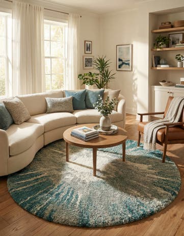 Teal Soft Touch Shag Round Rug