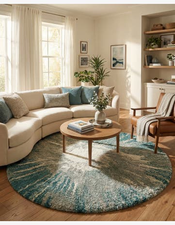 Teal Soft Touch Shag Round Rug