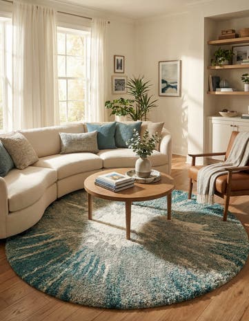 Teal Soft Touch Shag Round Rug