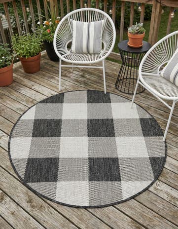 3' x 3' Easy-Clean Checkered Indoor / Outdoor Round Rug