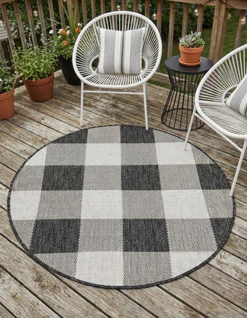 3' x 3' Easy-Clean Checkered Indoor / Outdoor Round Rug