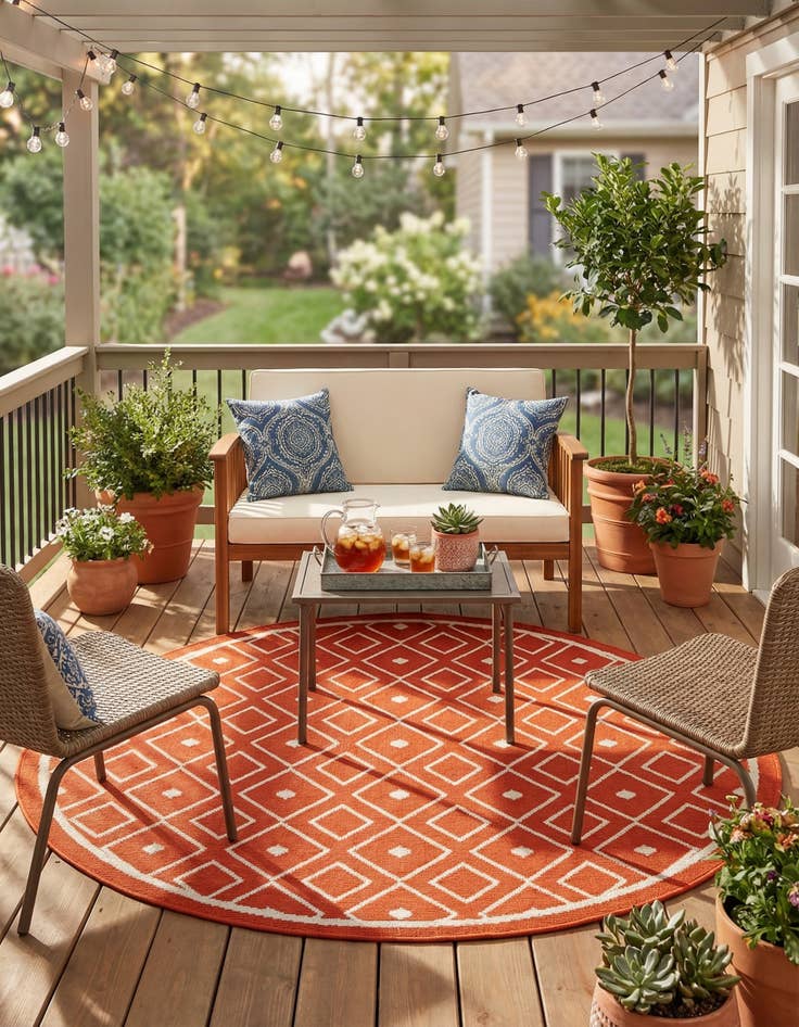 Detail image of  4' x 4'  Washable Lattice Indoor / Outdoor Round Rug
