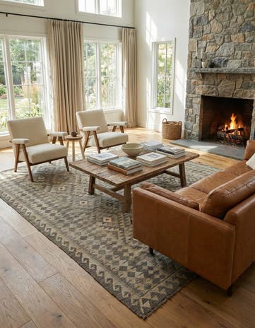 7' x 9' 9 Hand Woven Kilim Maymana Wool Rug