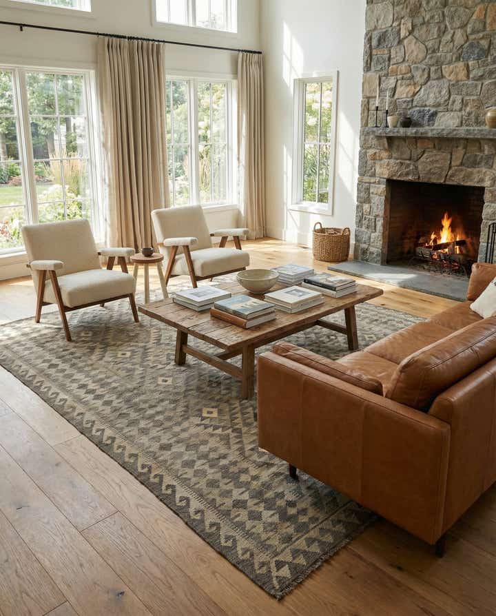 7' x 9' 9 Hand Woven Kilim Maymana Wool Rug