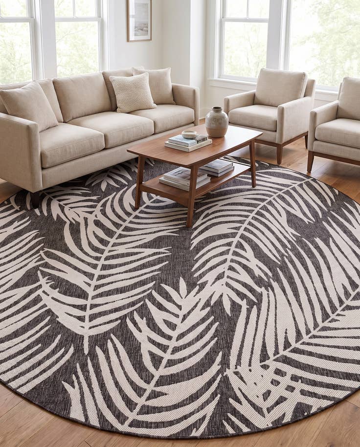 Detail image of 10' x 10' Easy-Clean Botanical Indoor / Outdoor Round Rug