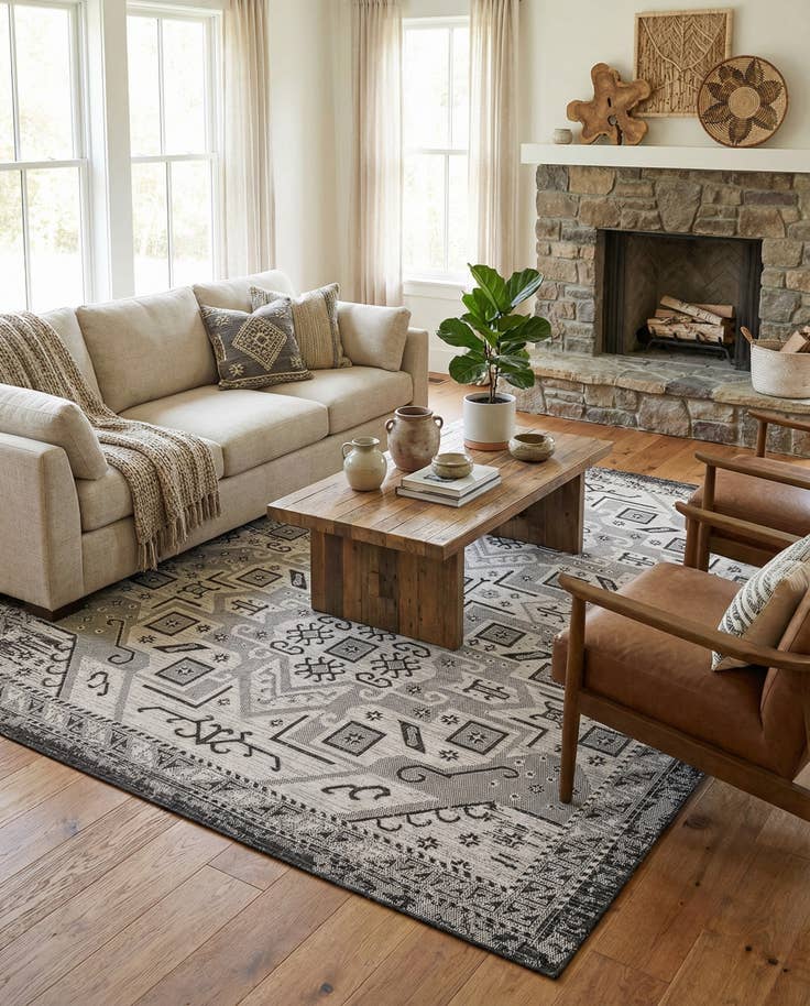 Detail image of 7' 10 x 10' Easy-Clean Aztec Indoor / Outdoor Rug