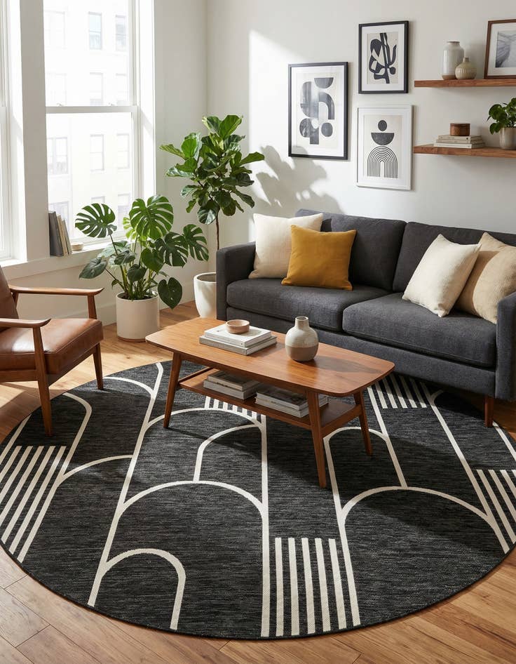 Detail image of 7' 10 x 7' 10  Washable Modern Indoor / Outdoor Round Rug