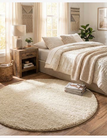 Oatmeal Beige Soft Solid Shag Round Rug
