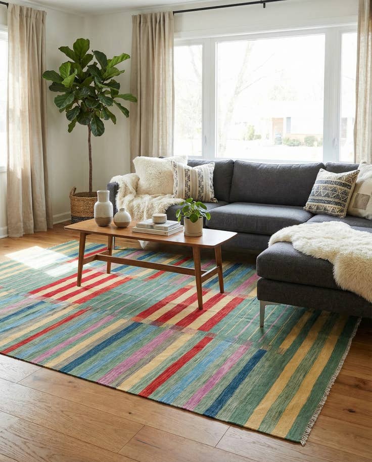 Detail image of 6' 9 x 9' 10 Hand Woven Kilim Modern Wool Rug