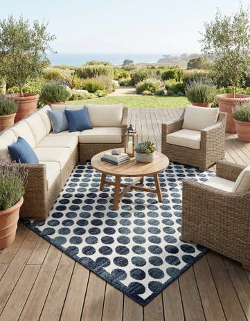 Navy Blue Easy-Clean Sabrina Soto Indoor / Outdoor Square Rug