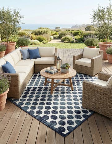 Navy Blue Easy-Clean Sabrina Soto Indoor / Outdoor Square Rug