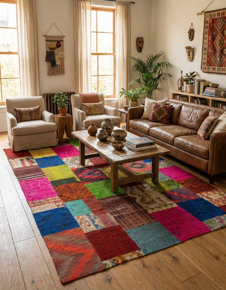 Detail image of  6' 8 x 9' 6  Hand Woven Kilim Patchwork Wool Rug