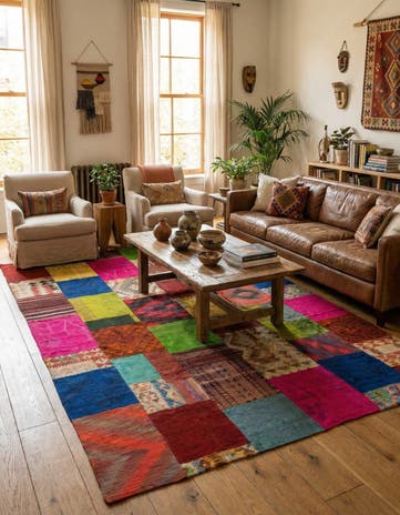 6' 8 x 9' 6 Hand Woven Kilim Patchwork Wool Rug
