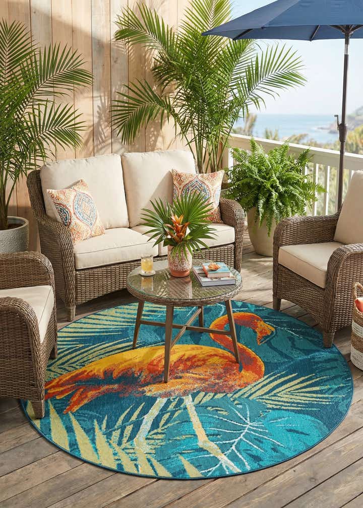 7' x 7' Easy-Clean Coastal Indoor / Outdoor Round Rug