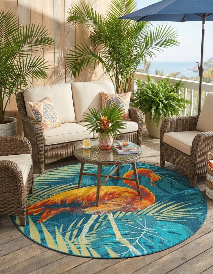 Detail image of 7' x 7'  Washable Coastal Indoor / Outdoor Round Rug