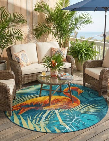 7' x 7' Easy-Clean Coastal Indoor / Outdoor Round Rug