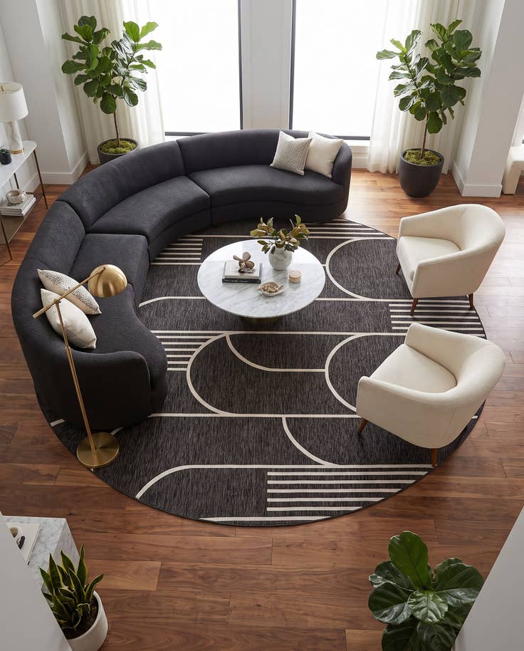 Detail image of 13' x 13' Easy-Clean Modern Indoor / Outdoor Round Rug