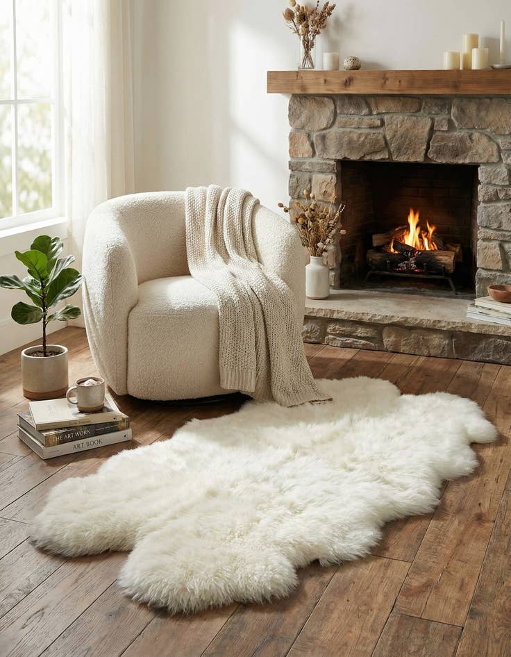 Detail image of 1' 10 x 3' Natural Sheepskin Freeform Rug