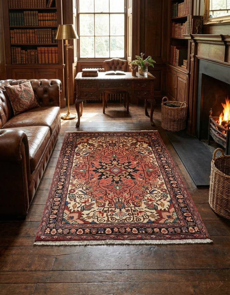 Detail image of  3' 6 x 5' 4  Hand Knotted Heriz Persian Wool Rug