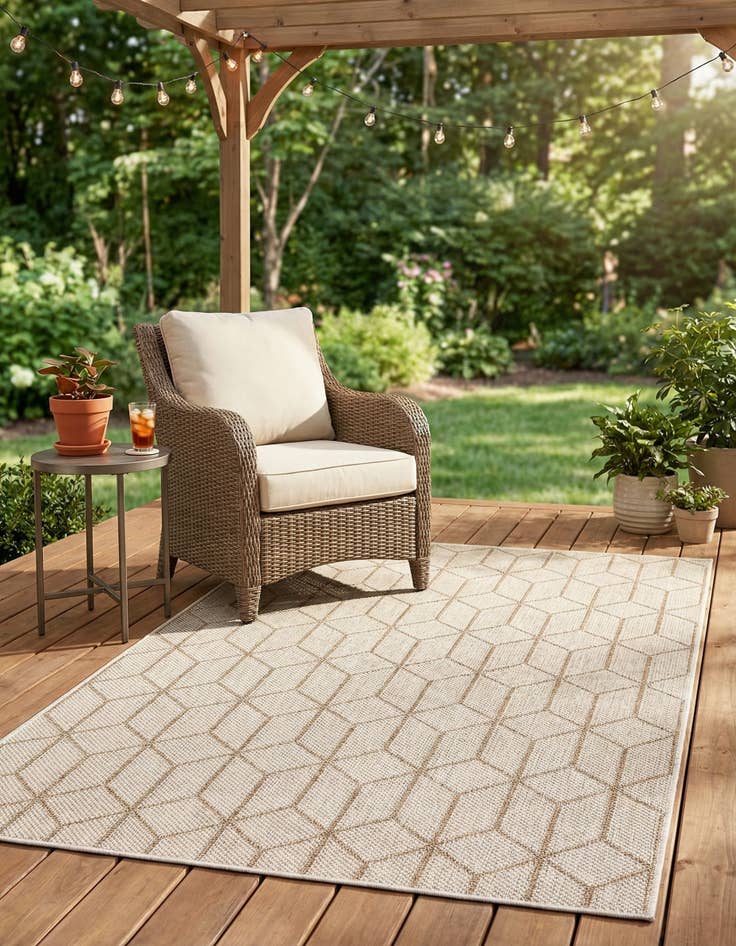 Detail image of  4' 1 x 6' 1  Washable Lattice Indoor / Outdoor Rug