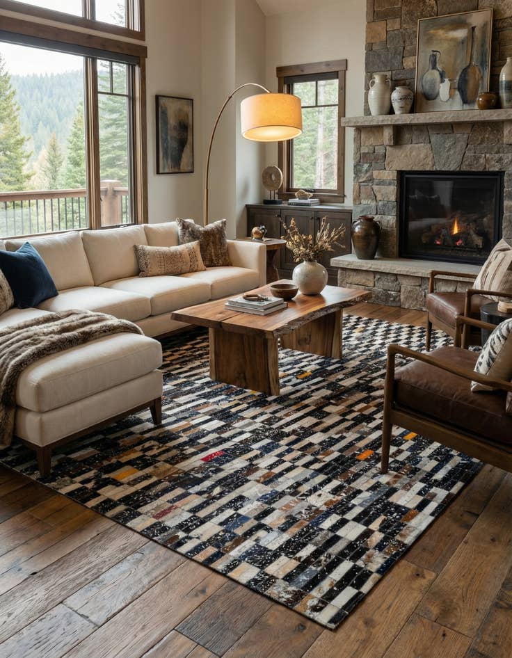 Detail image of  5' 1 x 8' Cowhide - Patchwork Rug