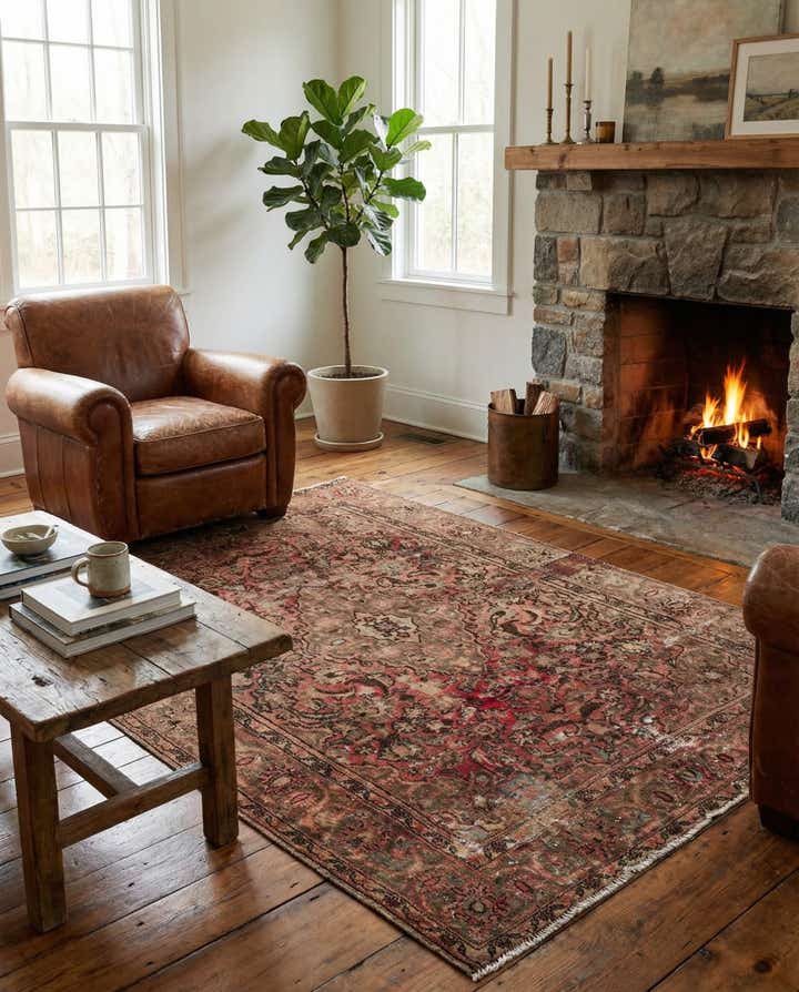 4' 2 x 6' 10 Hand Knotted Ultra Vintage Persian Wool Rug
