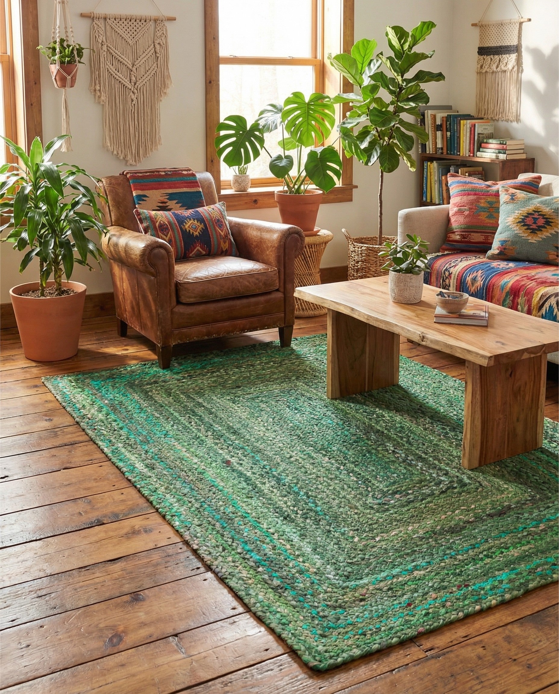  4' 1 x 6' 1  Hand Braided Chindi Rug