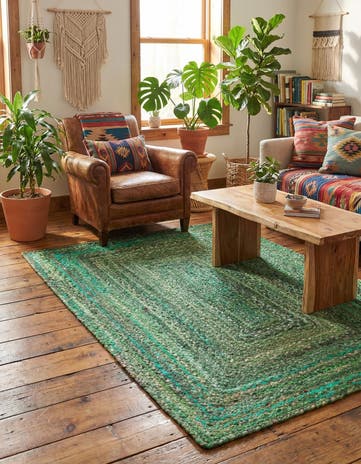 Green Handmade Braided Chindi Rug
