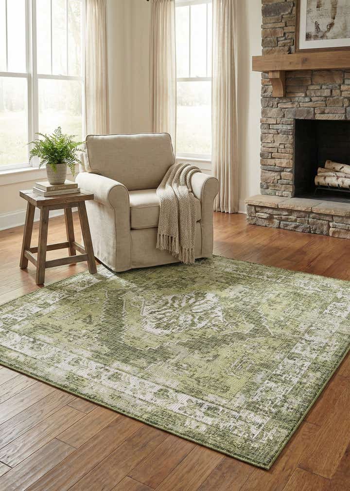 5' 3 x 5' 3 Easy-Clean Traditional Indoor / Outdoor Square Rug