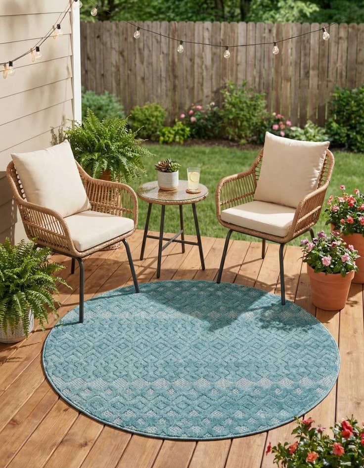 Detail image of  4' x 4'  Washable Trellis Textured Indoor / Outdoor Round Rug