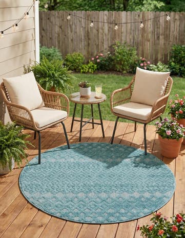 4' x 4' Easy-Clean Trellis Textured Indoor / Outdoor Round Rug